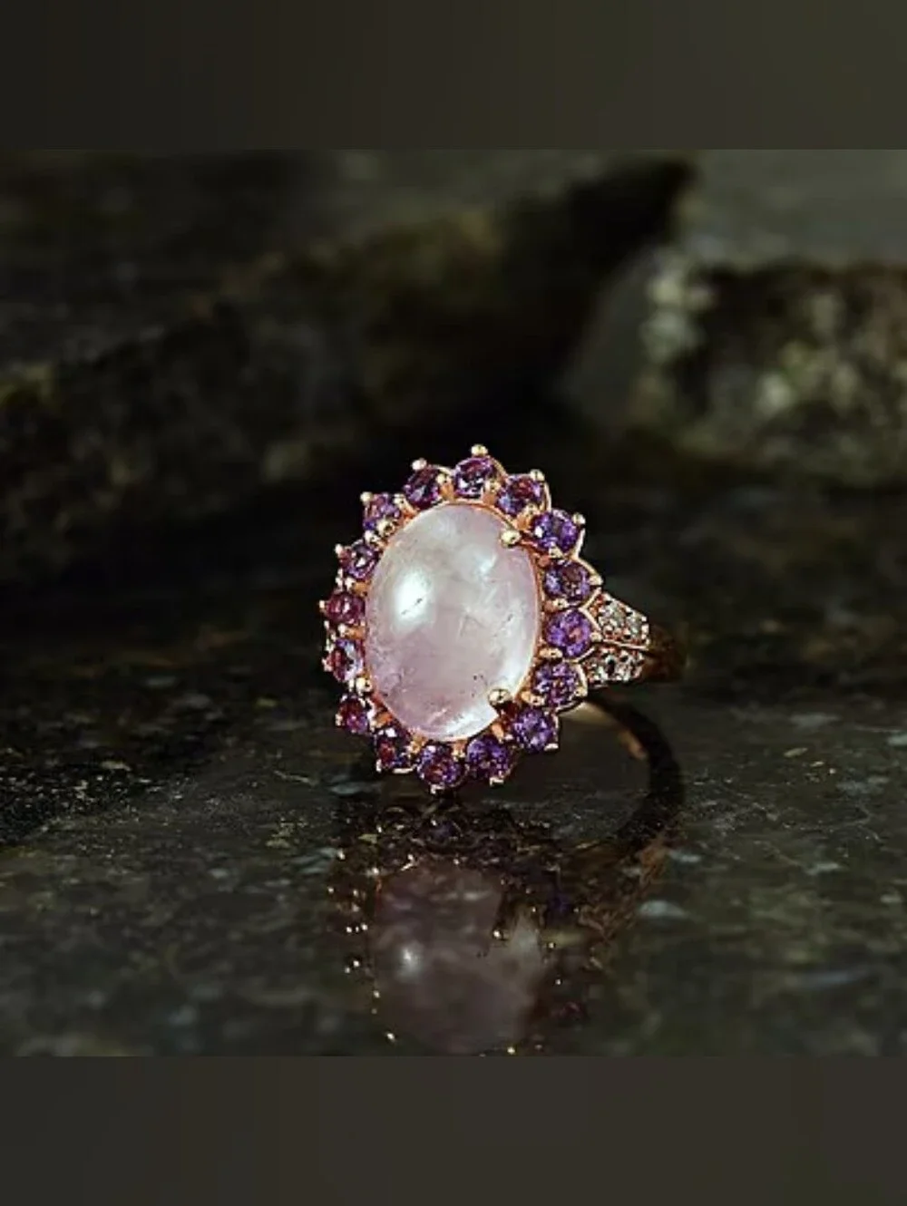 Breathtaking Kunzite With Halo Of Amethyst And White Zircon On The Shank